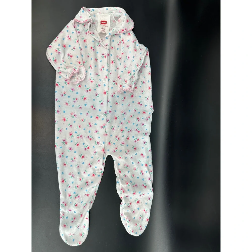 Vintage 90s Playskool Baby Sleeper Pajamas Floral Hearts USA 6-12M